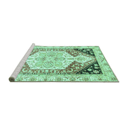 Sideview of Machine Washable Abstract Turquoise Modern Area Rugs, wshabs3295turq