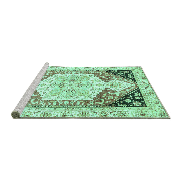 Sideview of Machine Washable Abstract Turquoise Modern Area Rugs, wshabs3295turq