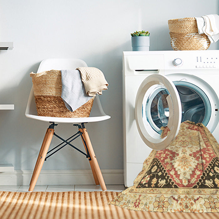 Machine Washable Abstract Chocolate Brown Rug in a Washing Machine, wshabs3295