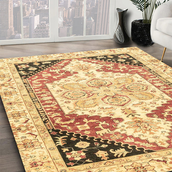 Abstract Chocolate Brown Modern Rug in Family Room, abs3295