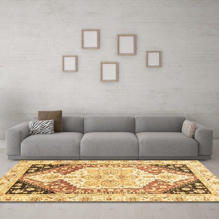 Machine Washable Abstract Brown Modern Rug in a Living Room,, wshabs3295brn