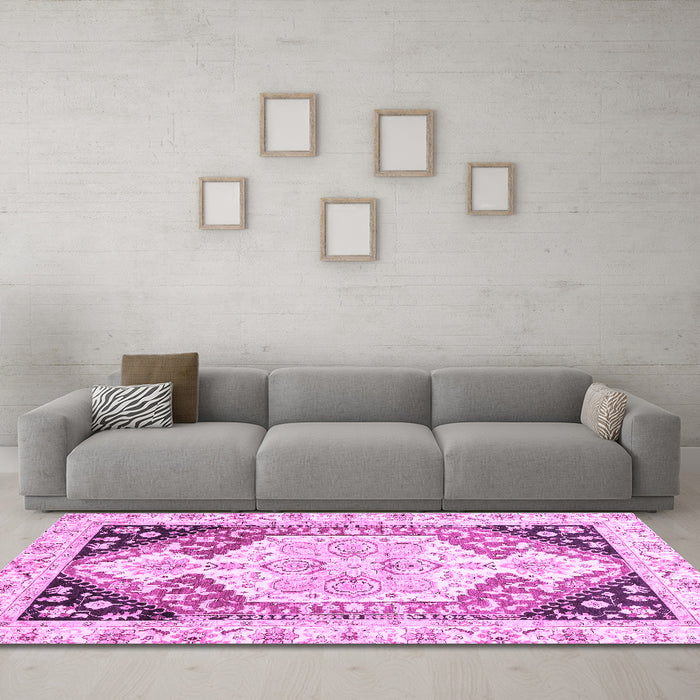 Machine Washable Abstract Purple Modern Area Rugs in a Living Room, wshabs3295pur