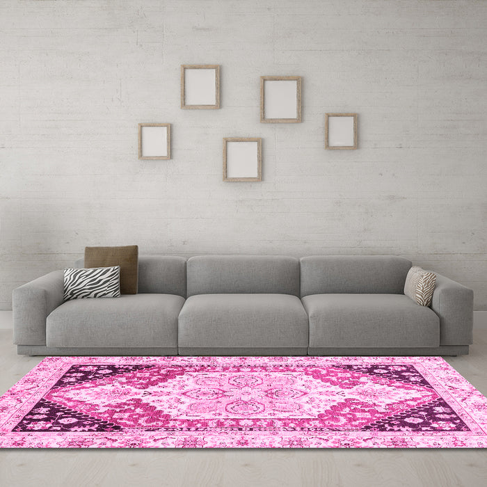 Machine Washable Abstract Pink Modern Rug in a Living Room, wshabs3295pnk