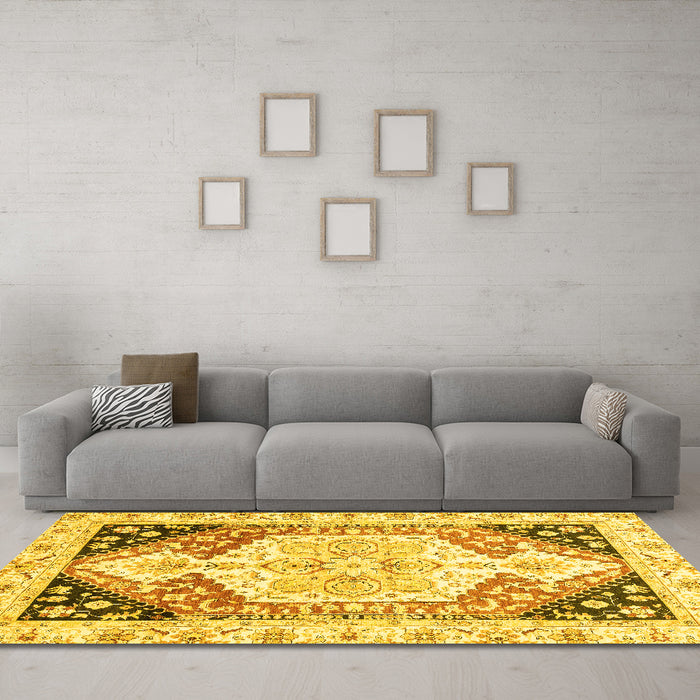 Machine Washable Abstract Yellow Modern Rug in a Living Room, wshabs3295yw