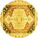 Round Machine Washable Abstract Yellow Modern Rug, wshabs3295yw