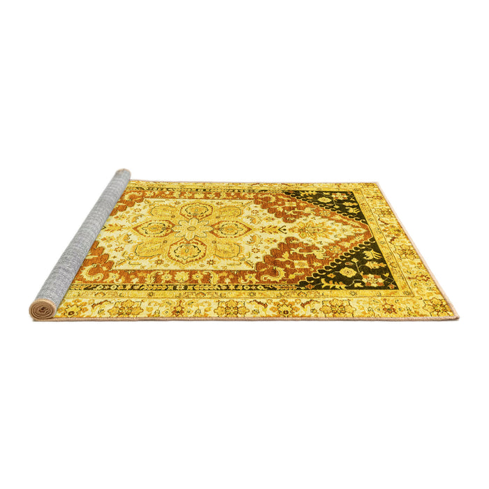 Sideview of Machine Washable Abstract Yellow Modern Rug, wshabs3295yw