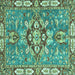 Square Machine Washable Geometric Turquoise Traditional Area Rugs, wshabs3296turq