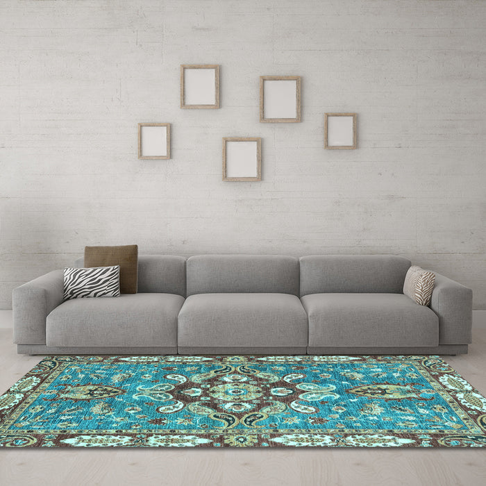 Machine Washable Geometric Light Blue Traditional Rug in a Living Room, wshabs3296lblu