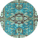 Round Machine Washable Geometric Light Blue Traditional Rug, wshabs3296lblu