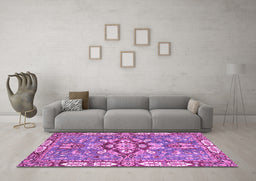 Machine Washable Geometric Purple Traditional Area Rugs in a Living Room, wshabs3296pur