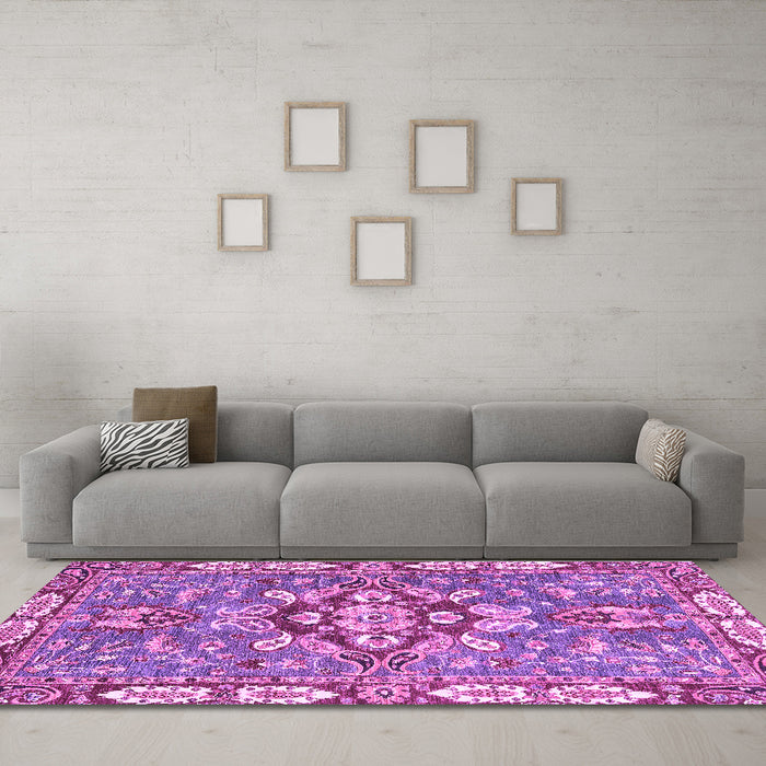 Machine Washable Geometric Purple Traditional Area Rugs in a Living Room, wshabs3296pur