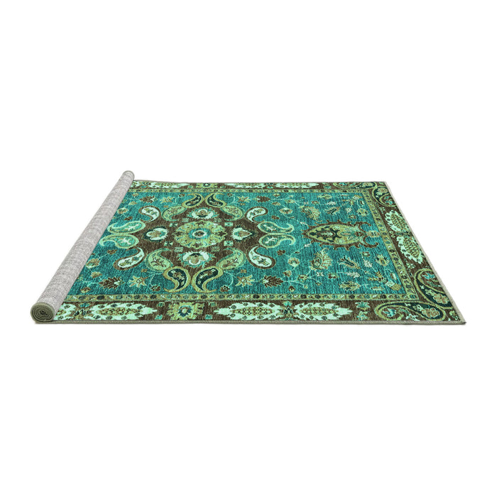 Sideview of Machine Washable Geometric Turquoise Traditional Area Rugs, wshabs3296turq