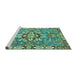 Sideview of Machine Washable Geometric Turquoise Traditional Area Rugs, wshabs3296turq