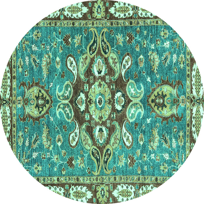Round Machine Washable Geometric Turquoise Traditional Area Rugs, wshabs3296turq