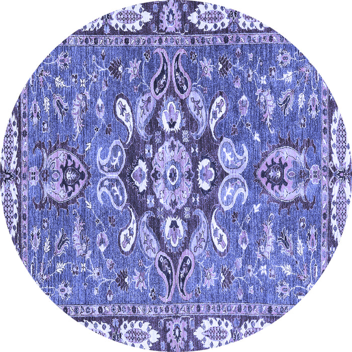 Round Machine Washable Geometric Blue Traditional Rug, wshabs3296blu