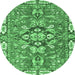 Round Machine Washable Geometric Emerald Green Traditional Area Rugs, wshabs3296emgrn