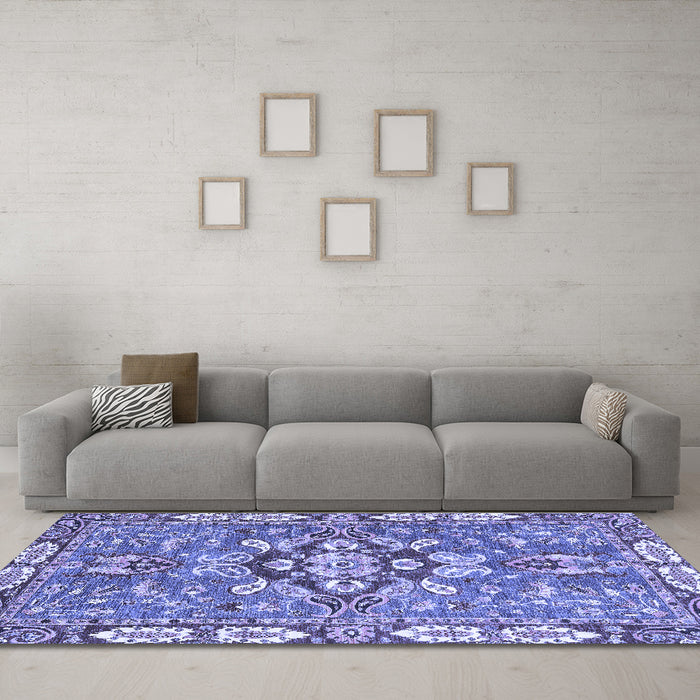 Machine Washable Geometric Blue Traditional Rug in a Living Room, wshabs3296blu