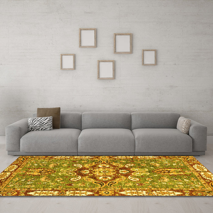 Machine Washable Geometric Yellow Traditional Rug in a Living Room, wshabs3296yw