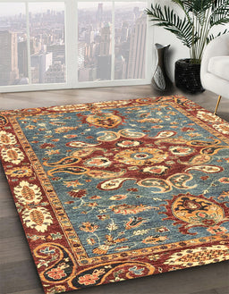 Machine Washable Abstract Brown Red Rug in a Family Room, wshabs3296