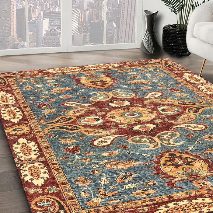 Machine Washable Abstract Brown Red Rug in a Family Room, wshabs3296