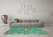 Machine Washable Geometric Turquoise Traditional Area Rugs in a Living Room,, wshabs3296turq