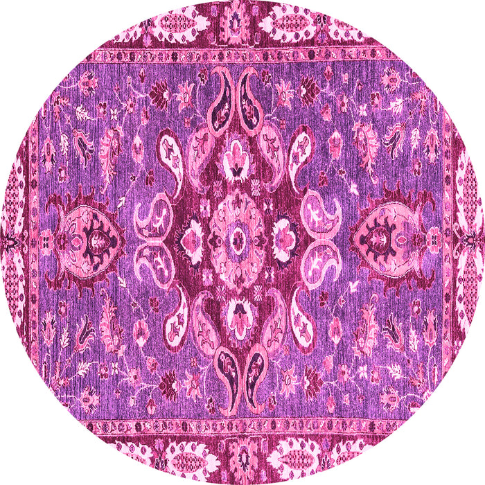 Round Machine Washable Geometric Pink Traditional Rug, wshabs3296pnk