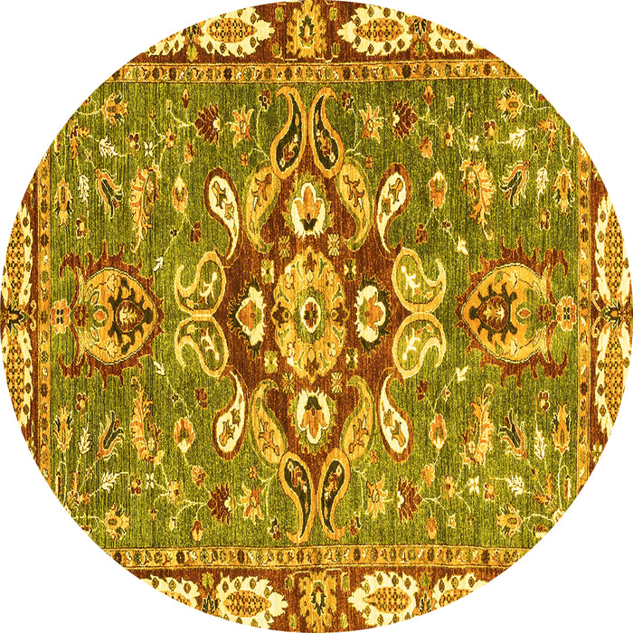 Round Machine Washable Geometric Yellow Traditional Rug, wshabs3296yw