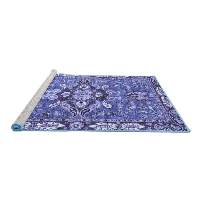 Sideview of Machine Washable Geometric Blue Traditional Rug, wshabs3296blu