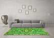 Machine Washable Geometric Green Traditional Area Rugs in a Living Room,, wshabs3296grn