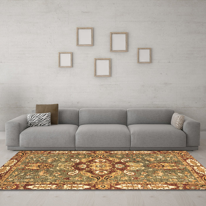 Machine Washable Geometric Brown Traditional Rug in a Living Room,, wshabs3296brn