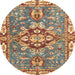 Round Abstract Brown Red Geometric Rug, abs3296