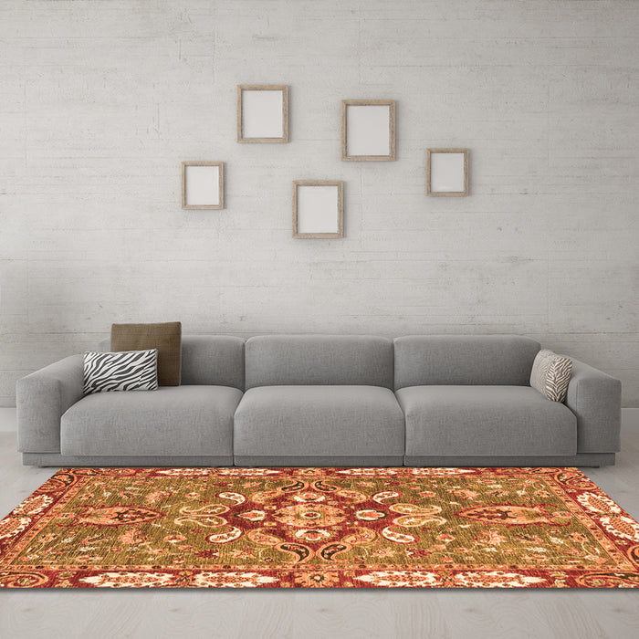 Machine Washable Geometric Orange Traditional Area Rugs in a Living Room, wshabs3296org