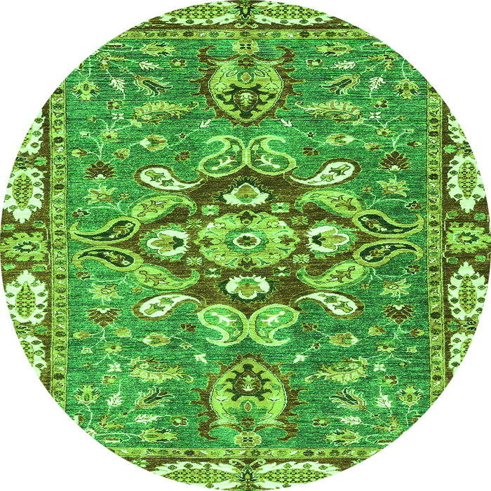 Round Geometric Green Traditional Rug, abs3296grn