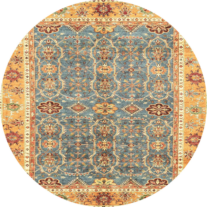 Round Abstract Gold Brown Oriental Rug, abs3297