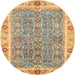 Round Abstract Gold Brown Oriental Rug, abs3297