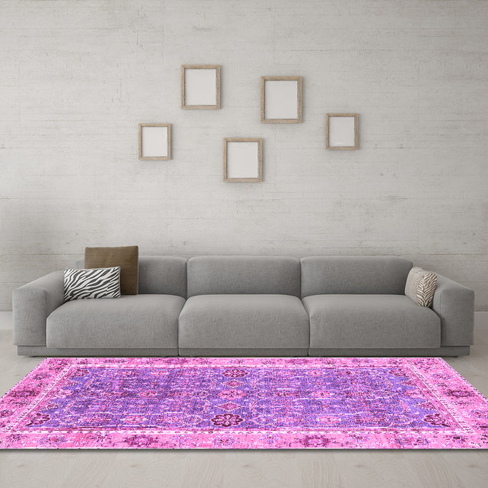 Machine Washable Oriental Purple Traditional Area Rugs in a Living Room, wshabs3297pur