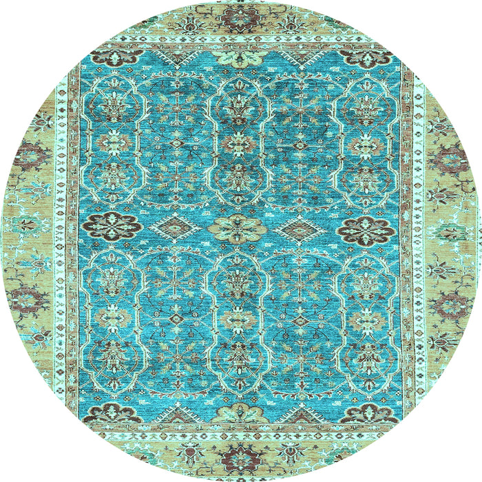 Round Machine Washable Oriental Light Blue Traditional Rug, wshabs3297lblu