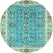 Round Machine Washable Oriental Light Blue Traditional Rug, wshabs3297lblu