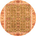 Round Machine Washable Oriental Orange Traditional Area Rugs, wshabs3297org