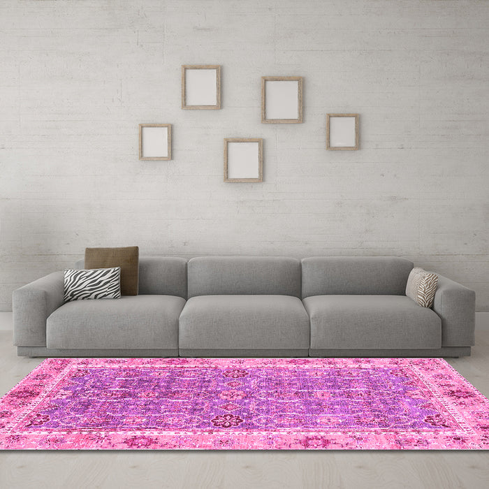 Machine Washable Oriental Pink Traditional Rug in a Living Room, wshabs3297pnk