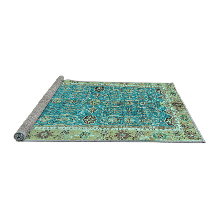 Sideview of Machine Washable Oriental Light Blue Traditional Rug, wshabs3297lblu
