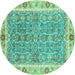 Round Machine Washable Oriental Turquoise Traditional Area Rugs, wshabs3297turq