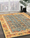 Abstract Gold Brown Oriental Rug in Family Room, abs3297