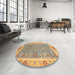 Round Abstract Gold Brown Oriental Rug in a Office, abs3297