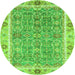 Round Machine Washable Oriental Green Traditional Area Rugs, wshabs3297grn