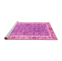 Sideview of Machine Washable Oriental Pink Traditional Rug, wshabs3297pnk