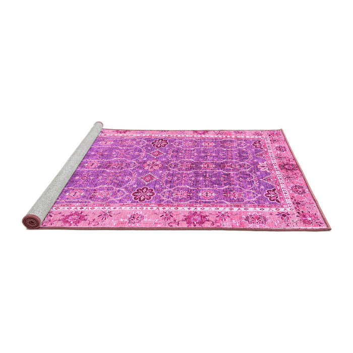 Sideview of Machine Washable Oriental Pink Traditional Rug, wshabs3297pnk