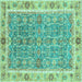 Square Oriental Turquoise Traditional Rug, abs3297turq