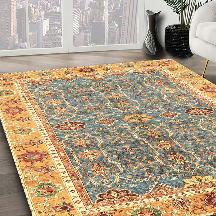 Machine Washable Abstract Gold Brown Rug in a Family Room, wshabs3297
