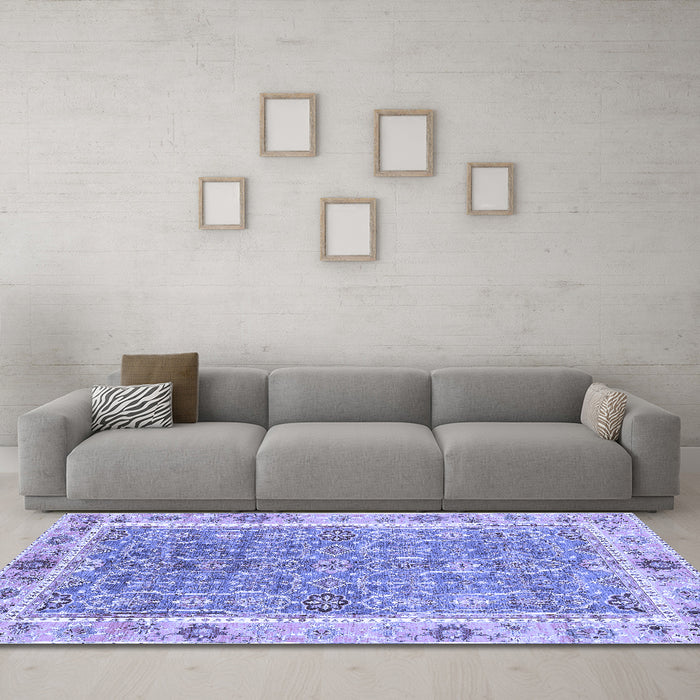 Machine Washable Oriental Blue Traditional Rug in a Living Room, wshabs3297blu